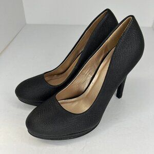 Charlotte Russe Womens Black Heels Snakeskin Round Toe Slip-On Size 8 Pumps